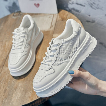 网面透气小白鞋轻奢女鞋女时尚轻便女式百搭增高厚底松糕鞋 白色网面