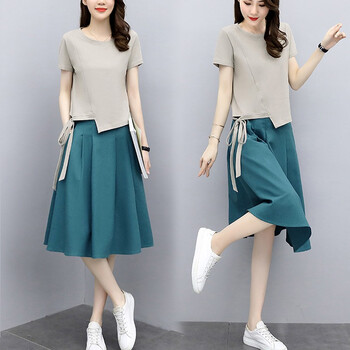 女装2023年连衣裙子夏天夏季小个子棉麻小香风两件套套装衣服 上米灰