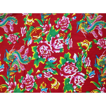 东北大花布料牡丹装饰绸人造棉面料修酒951装店农乐墙家面布料东北大