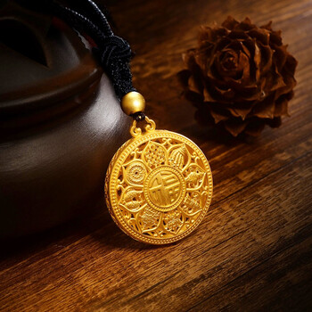 格洛美黄金吊坠男女 古法传承足金999吊坠莲七夕情人节礼物送女友 4.