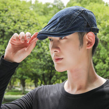 帽女大头围英伦日系男休闲鸭舌帽春秋贝雷帽鸭牛仔复古2号深蓝可调节