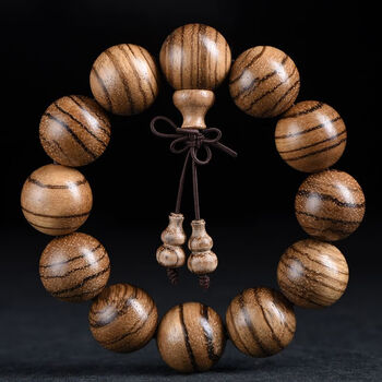 琳梓茉 越南沉香木手串虎斑纹佛珠男女士手链文玩手持念珠 15mm*15颗