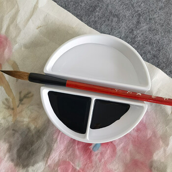 芬尚 多功能仿瓷调色盘调墨碟 国画水粉水彩调色用 学生毛笔书法文房用品可搁笔调浓淡墨