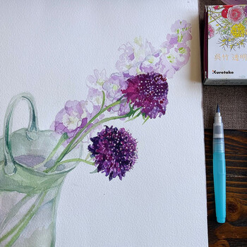 吴竹（KURETAKE）透明水彩固体颜料专业美术炫彩固体水彩颜料初学者学生用水墨画古风墨彩工笔画14色KG301-1