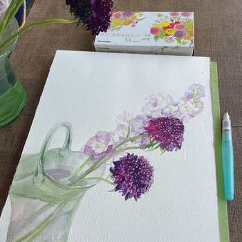 吴竹（KURETAKE）透明水彩固体颜料专业美术炫彩固体水彩颜料初学者学生用水墨画古风墨彩工笔画14色KG301-1