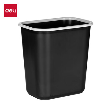 得力（deli）285mm(11.5L)黑色压圈方形纸篓 办公居家垃圾桶PG307