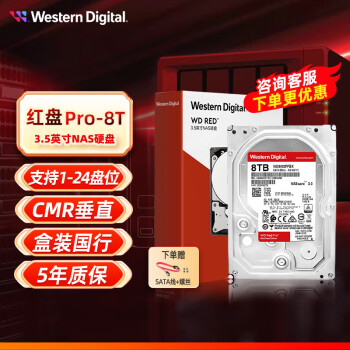 西部数据（WD） 红盘 PRO2T4T6T8T10T12T14TB SATA3 网络储存服务器 NAS硬盘机械硬盘 8TB PRO(WD8003FFBX )