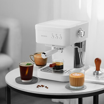 柏翠（petrus）意式压力咖啡机 智能自动萃取 NTC智能控温 小型家用办公室蒸汽打奶泡冰饮咖啡壶 PE2170 海盐白