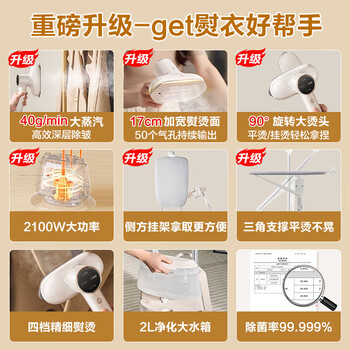 苏泊尔（SUPOR）【专业屏显】立式挂烫机40g/min大蒸汽2L水箱家用熨烫机大功率手持熨斗机商用EGU-206A团购礼物