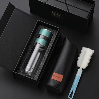 流彗轻奢高端双层玻璃杯男女士泡茶车载水杯隔热茶杯透明杯子定制墨