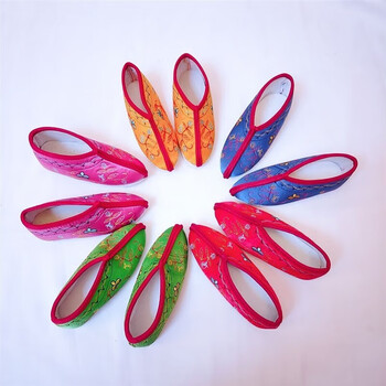 栋繁三寸金莲小脚鞋戏剧用品菩萨娘娘鞋还愿鞋绣花鞋 黄色 小款14厘米