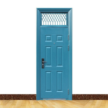 防盗门钢质标准带气窗通风防盗门进户工程学校门蓝灰色入户库存门