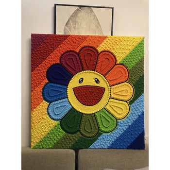 村上隆太阳花版画太阳花diy毛球画手工材料包村上隆粘画客厅创意装饰