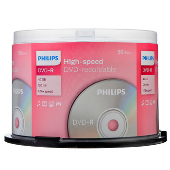 飞利浦（PHILIPS）DVD-R空白光盘 刻录盘 碟片 数据存储文件备份影音刻录  16速4.7G 桶装50片