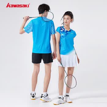 川崎（KAWASAKI）断码清仓专业羽毛球服女款运动短袖T恤V领速干K2002 蓝色 XL