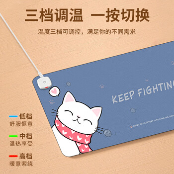 达尔优（dareu）800*330*1.8mm猫咪快速发热鼠标垫大号 智能加热电脑键盘暖手书桌垫 蓝色