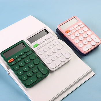 天色 糖果色简约计算器 12位大屏时尚桌面计算机平板便携 办公用品 TS-1721 竹青绿