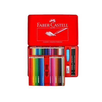 辉柏嘉（Faber-castell）油性彩色铅笔绘画套装48色红铁盒+50孔笔帘115848美术写生画画笔