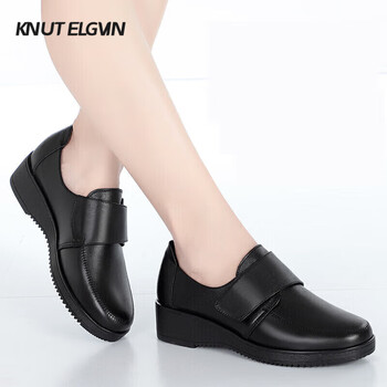 knutelgvin中老年春秋款皮鞋平底妈妈鞋女鞋子软底秋季轻便老人奶奶单