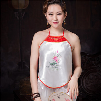 裤成人肚兜女士肚兜大人肚兜内衣睡衣古典绣花肚兜 大荷花白色套装
