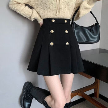 rvsa加厚毛呢百褶裙冬季半身短裙2023新款小个子高腰显瘦a字短裙子ins