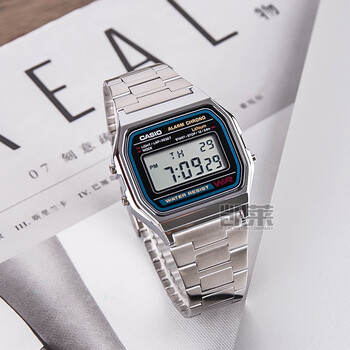 卡西欧手表casio时尚休闲复古数显银色中性防水男女方形手表 a158wa-1