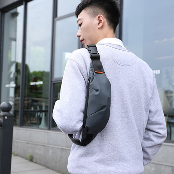小米斜挎包男单肩包胸包腰包男士运动手机包小号迷你休闲学生挂包 灰