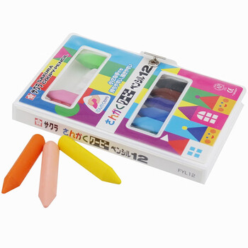 樱花（SAKURA）三角塑料蜡笔12色套装笔轴全芯不脏手适合儿童美术绘画美术写生