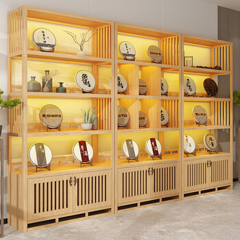 缦宛木 实木茶叶柜紫砂壶展示柜产品置物货架玄关摆件柜中式复古瓷器