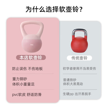 乐系（lexi）软壶铃女健身家用练臀软式壶铃运动提壶哑铃 4公斤粉色