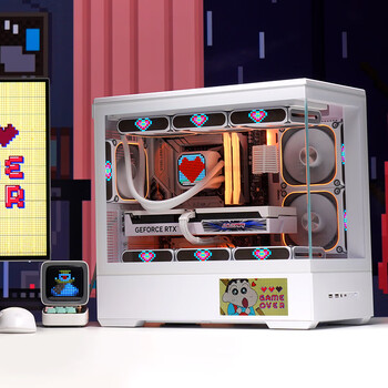 爱国者（aigo）星璨岚屏显版 白色 游戏电脑台式主机箱 支持360水冷 M-ATX主板/四面快拆/270°海景房/5090显卡