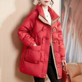 雪夕妈妈装羽绒服洋气大码中长款中老年女冬季加厚立领棉袄羽绒服