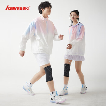 川崎（KAWASAKI）运动护膝羽毛球篮球装备男女护膝K1E00-A3432-1 黑灰 (两个装) XL