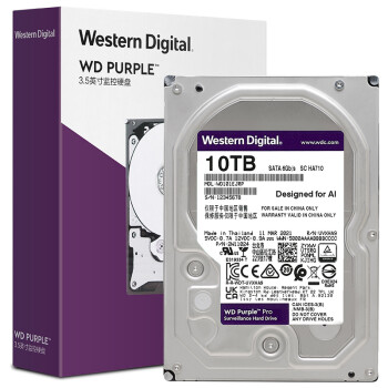 西部数据 监控级硬盘 WD Purple 西数紫盘pro 10TB CMR垂直 7200转 256MB SATA AI技术(WD101EJRP)