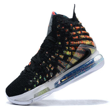 詹姆斯17代篮球鞋lbj16湖人男子纤维柱气垫缓震lebron运动鞋 17黑彩虹