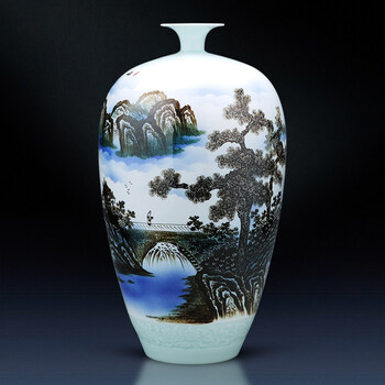 伯特兰丹顿 景德镇陶瓷器花瓶手绘山乡盛景中式家居电视柜书房酒店