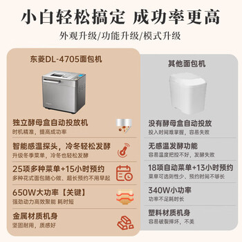 DonLim东菱全新升级面包机 全自动 和面机 家用 揉面机 可预约智能双撒 高成功率面包机DL-4705