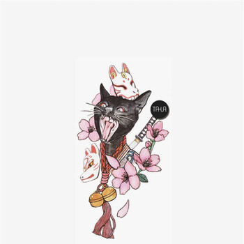 添光她画暗黑系黑猫胸口纹身贴女浮世绘花臂图案胸前防水 普通款