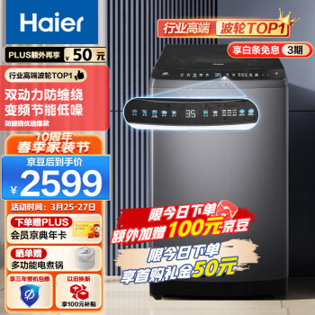 海尔（Haier)波轮洗衣机全自动家电 以旧换新 内衣除菌 脱水机直驱 10公斤 双动力防缠绕ES100B36PLUS5