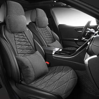 迈梵瑞新款乳胶汽车坐垫四季通用翻毛皮透气蛮腰小车网红冬季车座椅