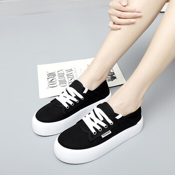 361四季款韩版高底俩用帆布鞋学生女拖鞋板鞋全黑35