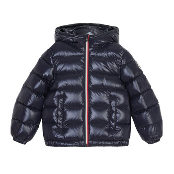 21秋冬 奢侈品童装  儿童aubert系列深蓝色尼龙连帽拉链羽绒服 1a