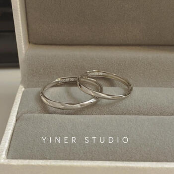 官方旗舰店999纯银老鳯祥适用新款莫比乌斯环纯银情侣戒指一对男女