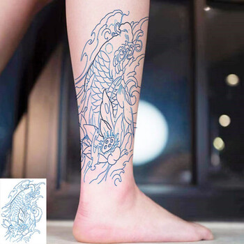 桑雀桑雀鲤鱼防水纹身贴男花臂女半臂小腿仿真刺青贴线条图原稿一张 图片价格品牌报价 京东