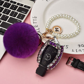 c200l套c180壳glc260包cla镶gla200钻汽车钥匙女士 奔驰b款-紫色 毛球