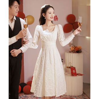 小茸鼠领证小白裙订婚小礼服平时可穿白色小晚礼服女春登记白裙法式