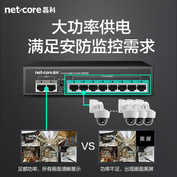 磊科（netcore）SG2010P 10口千兆8口供电POE交换机 企业级家用宿舍监控网络网线分线器 兼容百兆 金属机身 
