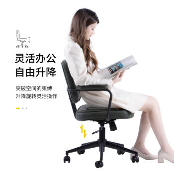 联丰（LIANFENG）人体工学老板皮椅久坐舒服家用办公椅电脑学习沙发转椅C-221绿色