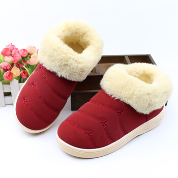 【老人暖绵托】女包跟冬家居室内耐滑爷爷奶奶中老年棉拖鞋 紫红色 36