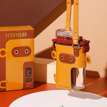 杯具熊beddybear儿童吸管杯方形水杯夏季女孩男孩上学便携背带防摔